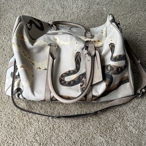 Vince Camuto Beige and Black Snake Print Travel Bag